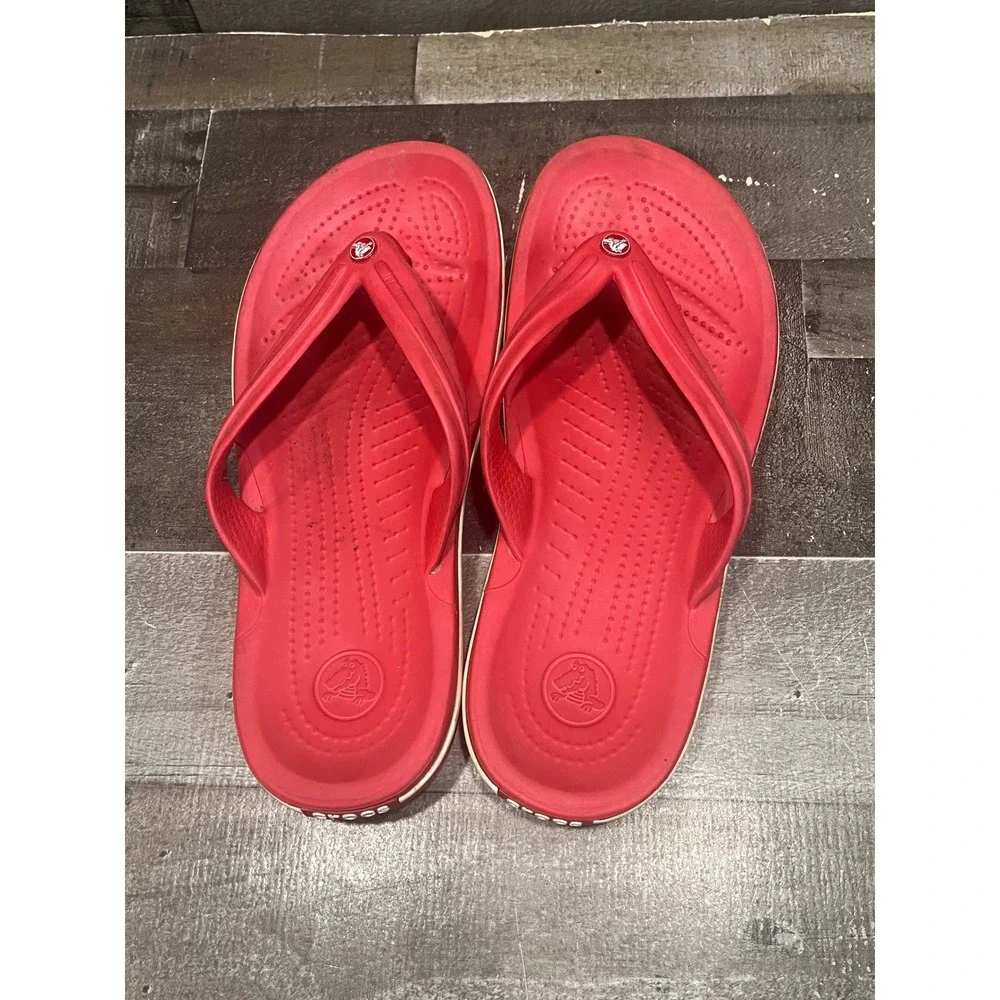 Crocs Crocband Flip Flops Red Unisex Sandals M7 W9 11033 Summer Beach Shoes